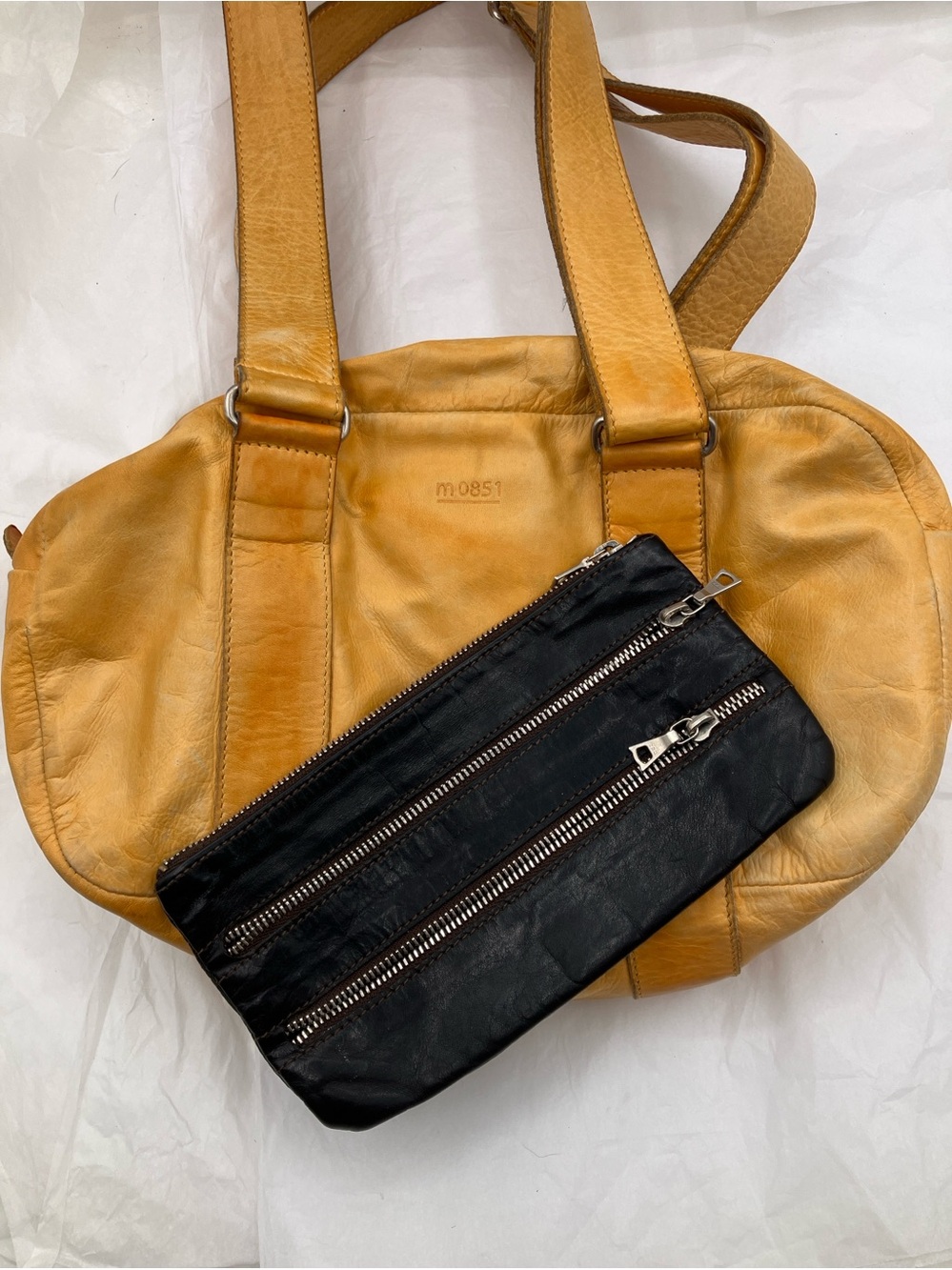 Bundle 2 x M0851 Women's Yellow Leather Shoulder Bag - Soft Structured Tote